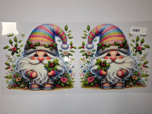 Rainbow Gnome Tumbler Wrap - Whimsical Christmas Design with Holly & Flowers