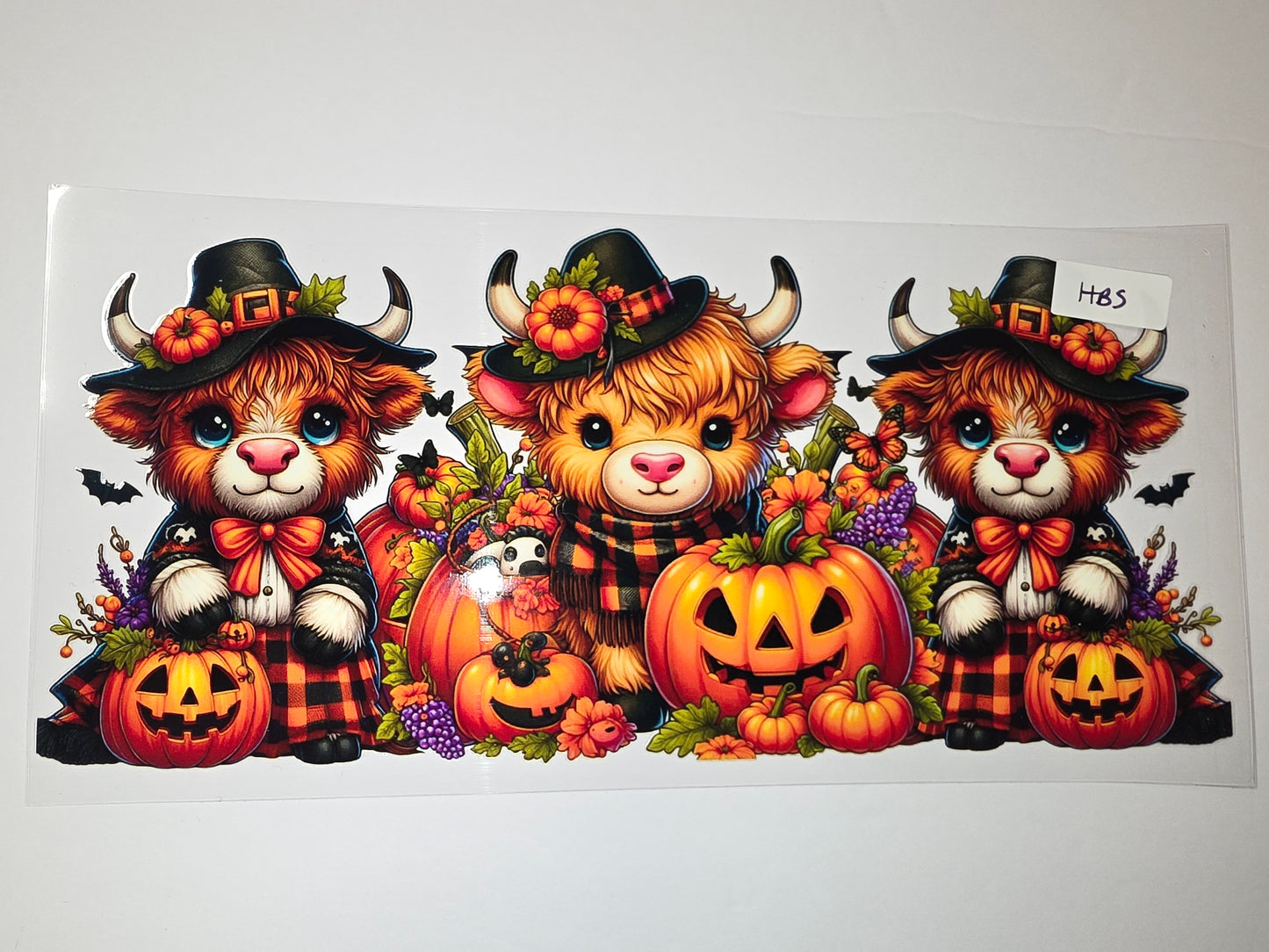 Cute Highland Cow Halloween Tumbler Wrap | Pumpkin Patch Witchy Vibes | Orange & Black Plaid