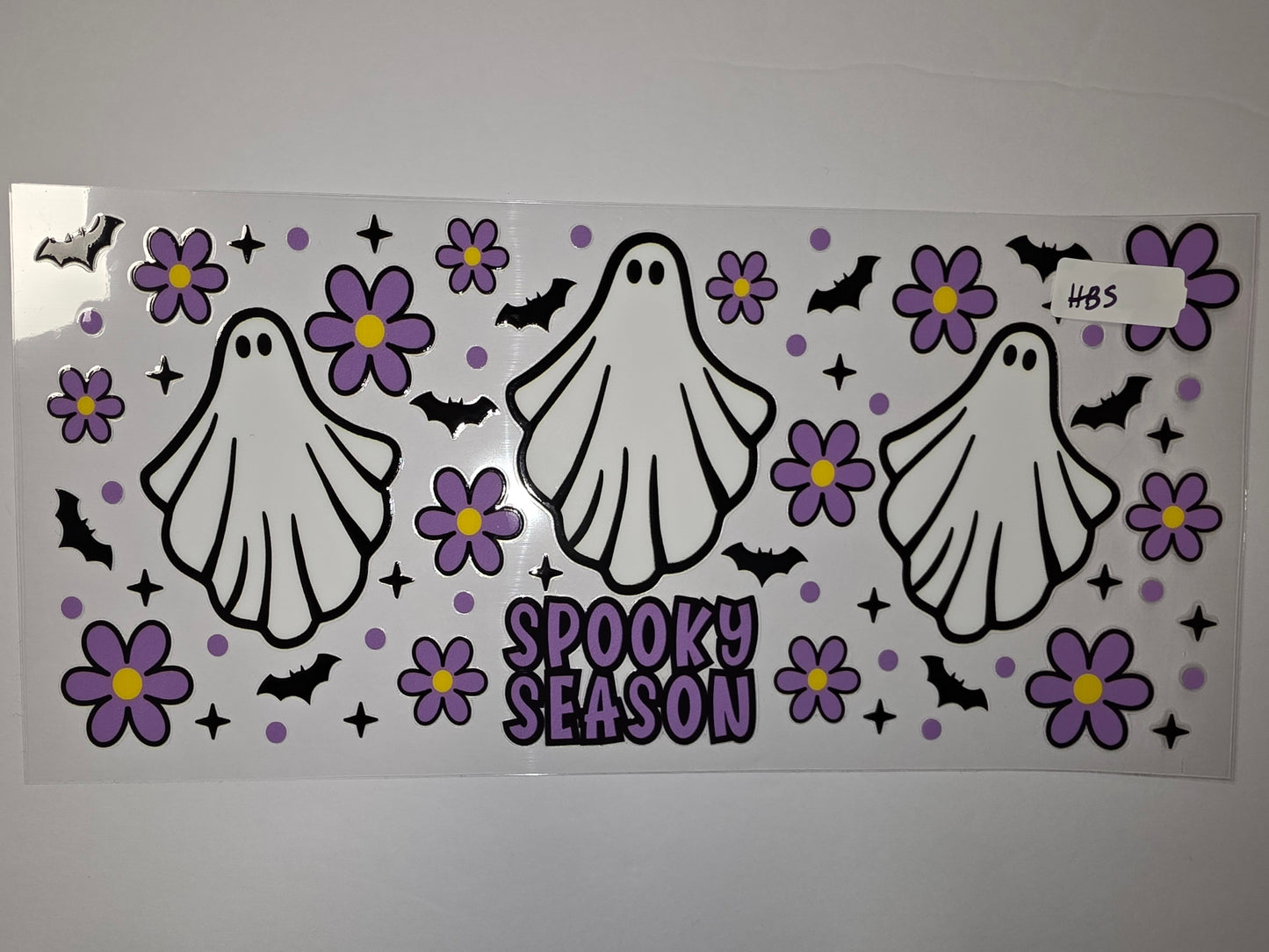 Spooky Season Ghost & Flower Tumbler Wrap | Halloween Vinyl Decal | Purple & White Design
