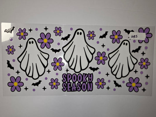 Spooky Season Ghost & Flower Tumbler Wrap | Halloween Vinyl Decal | Purple & White Design