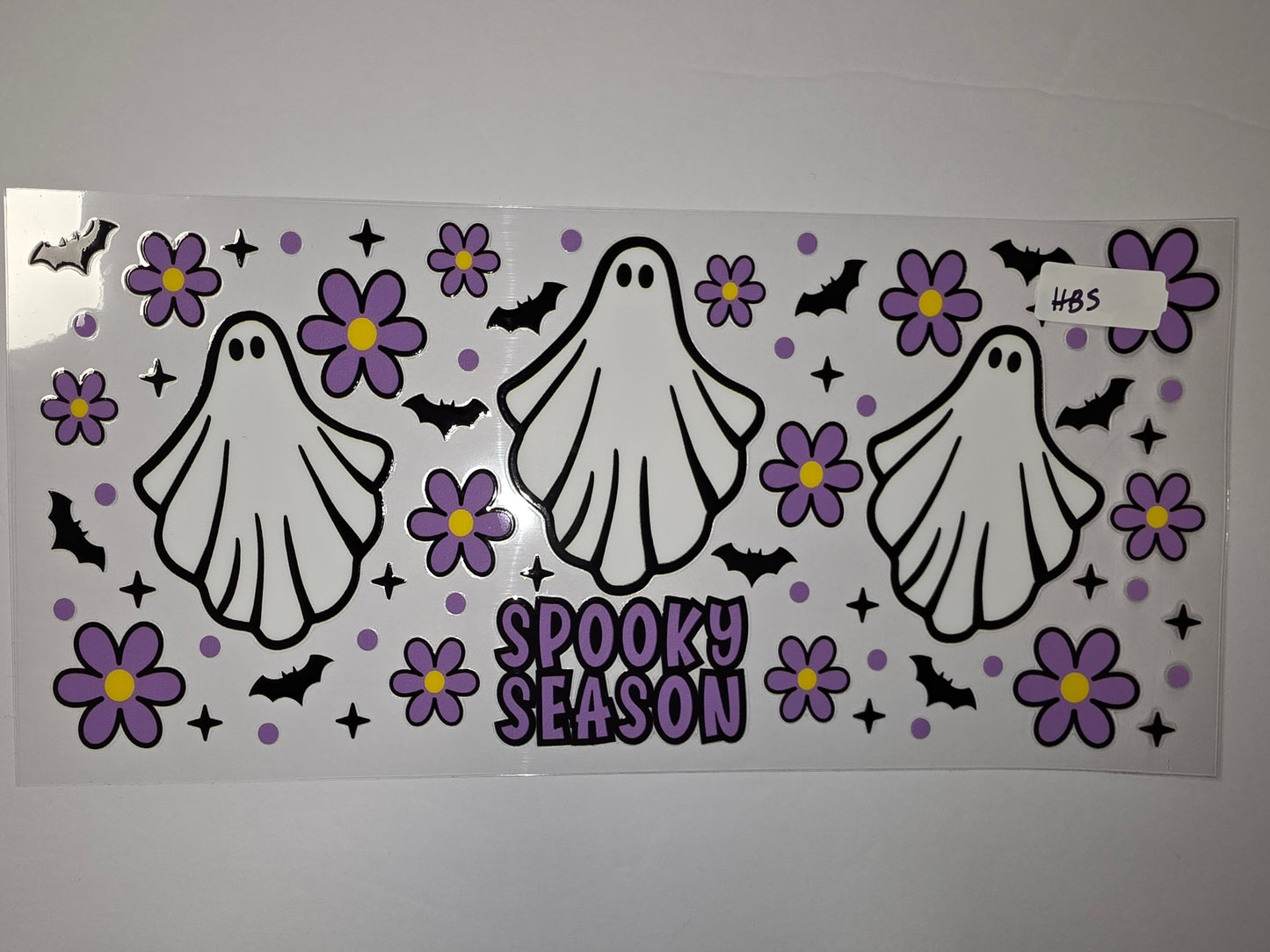 Spooky Season Ghost & Flower Tumbler Wrap | Purple Halloween Bat Design