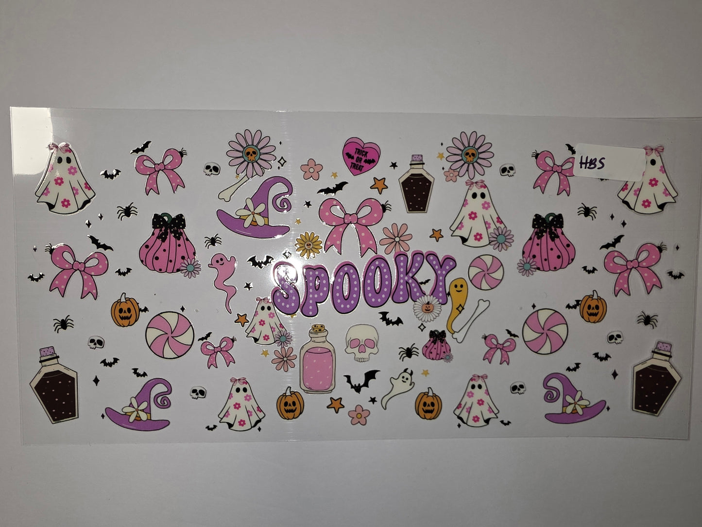 Cute Halloween Tumbler Wrap - Pink Ghosts, Pumpkins, Witch Hats & Skulls