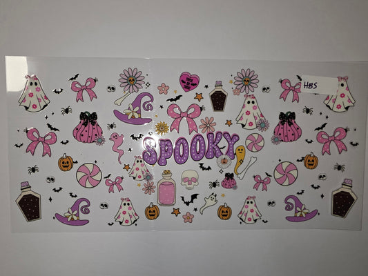 Cute Halloween Tumbler Wrap - Pink Ghosts, Pumpkins, Witch Hats & Skulls