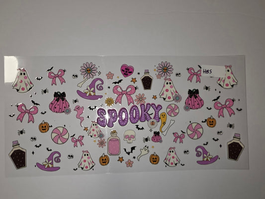 Cute Spooky Halloween Tumbler Wrap - Pink Ghosts, Pumpkins, Witch Hats & Bats