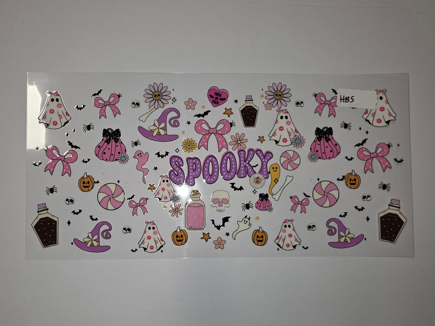 Cute Spooky Halloween Tumbler Wrap - Pink Ghosts, Pumpkins, Witch Hats, Bats