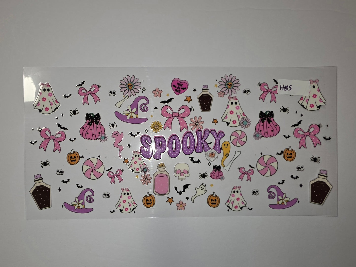 Cute Halloween Tumbler Wrap - Pink & Purple Ghosts, Pumpkins, Witch Hats