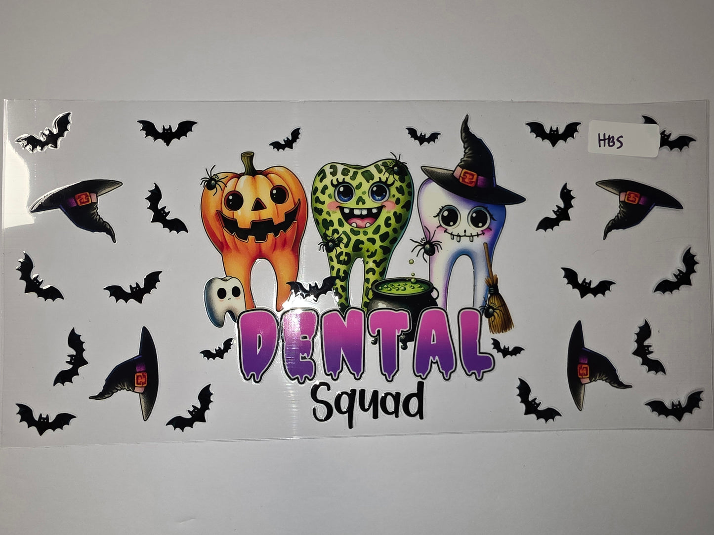 Halloween Dental Squad Tumbler Wrap - Spooky Tooth Pumpkin Bat Witch Hat Design