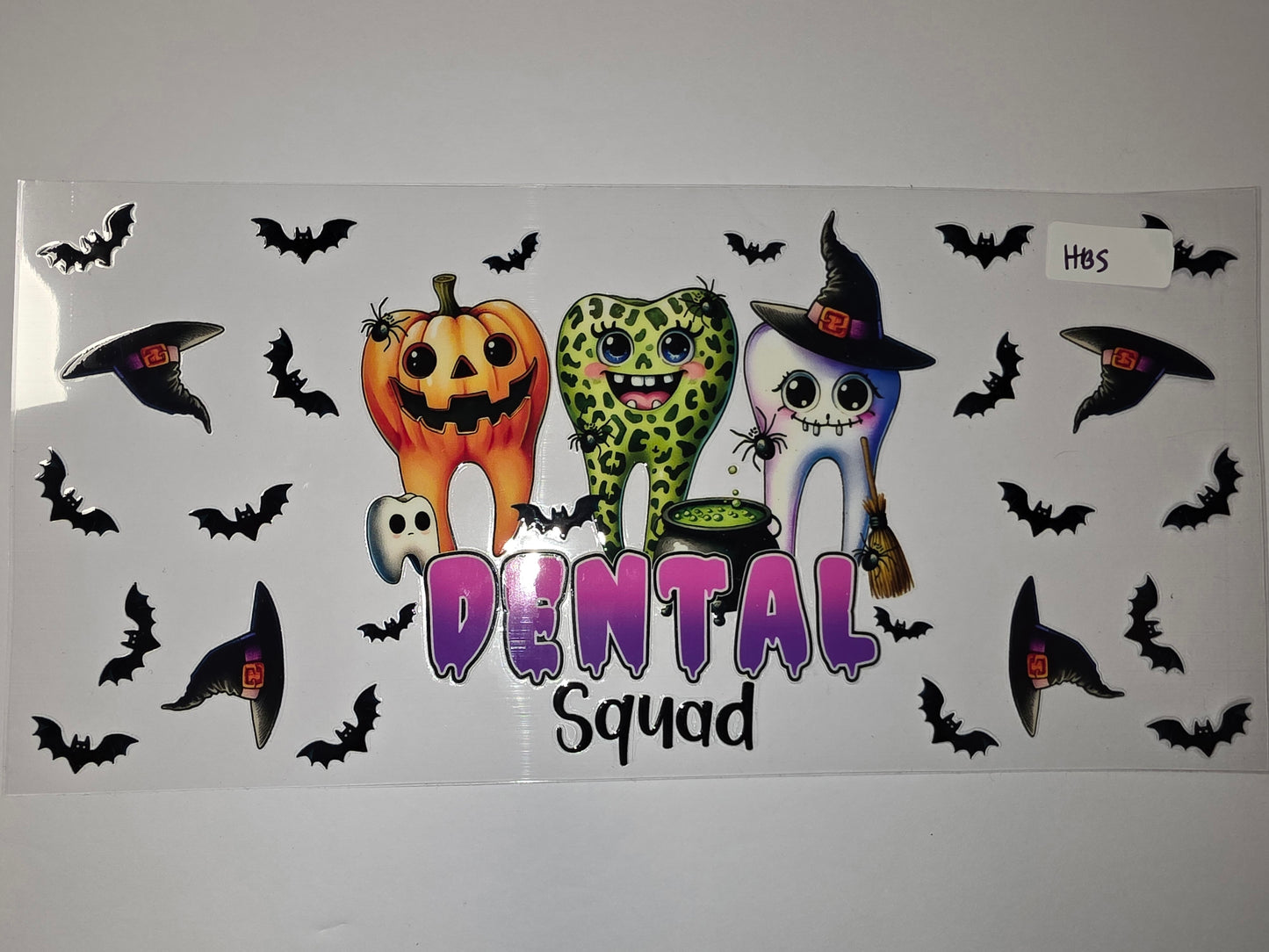 Spooky Dental Squad Halloween Tumbler Wrap | Cute Tooth, Pumpkin, Witch Hat & Bats Design
