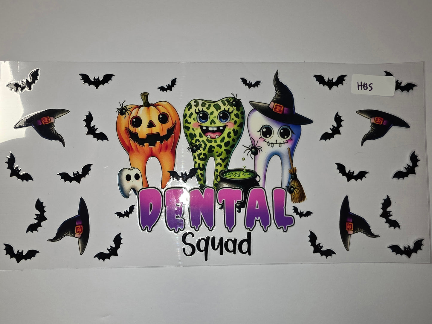 Halloween Dental Squad Tumbler Wrap - Spooky Teeth, Bats & Witch Hats