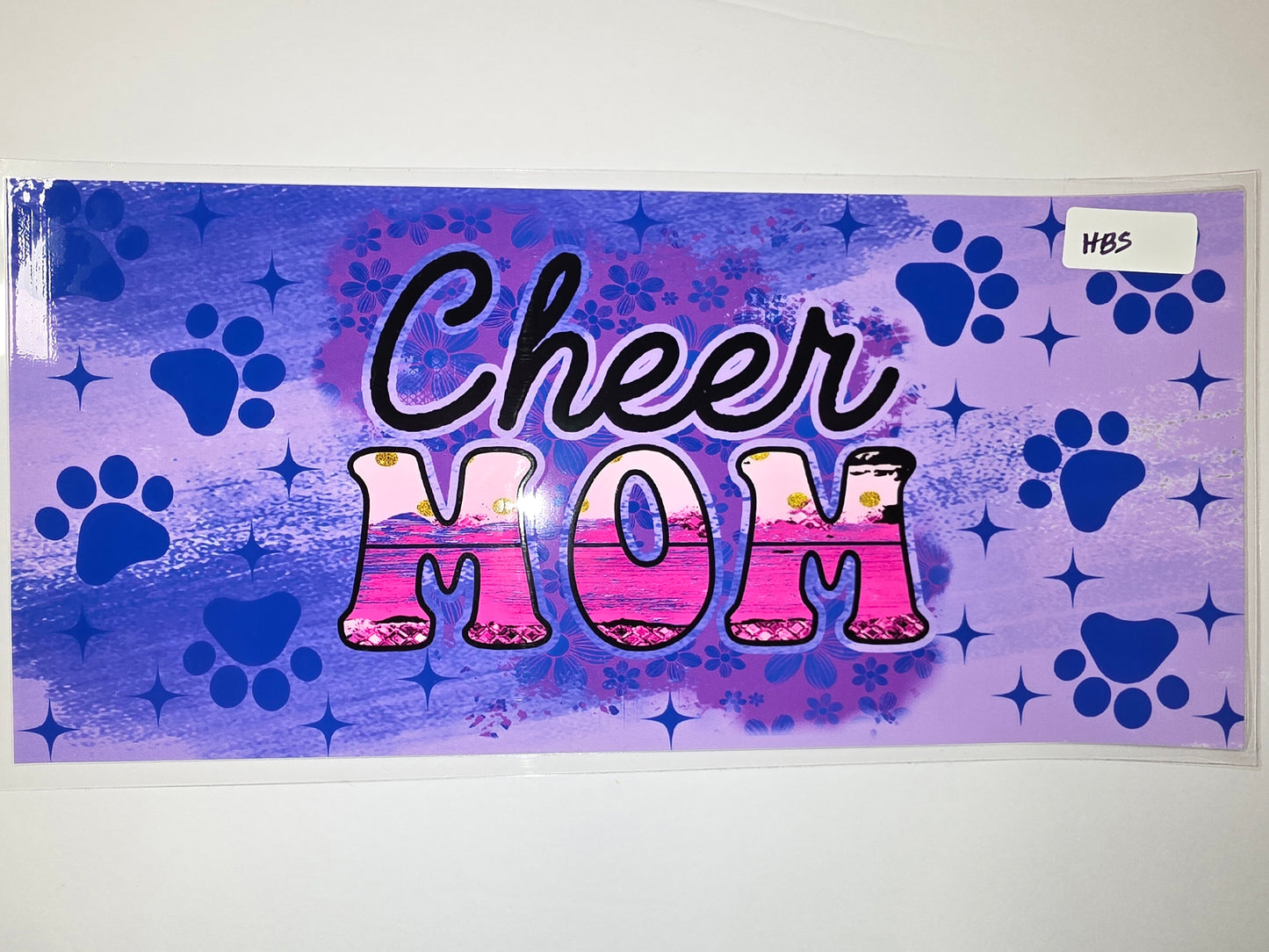 Cheer Mom Paw Print Tumbler Wrap - Purple, Pink, Blue Floral & Sparkle Design