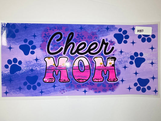 Cheer Mom Paw Print Tumbler Wrap - Purple, Pink, Blue Floral & Sparkle Design