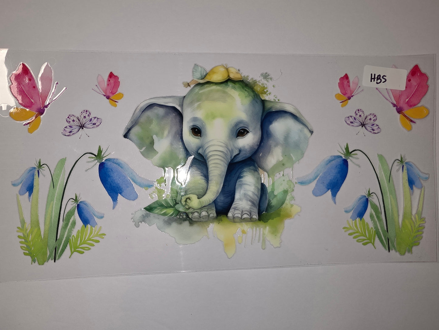 Cute Baby Elephant & Butterflies Tumbler Wrap | Watercolor Floral Design | Pink, Blue, Green