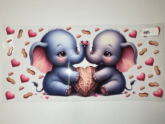 Cute Elephant Couple Peanut Heart Valentine's Day Tumbler Wrap | Sublimation Design