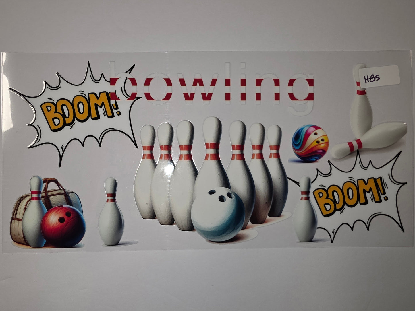 Bowling Ball & Pins Tumbler Wrap | Sports Fan Drinkware Design | "Boom!" Comic Style