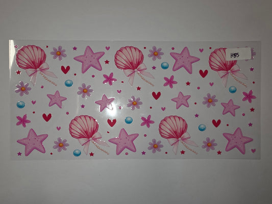 Pink Mermaid Seashell Star Flower Tumbler Wrap | Cute Ocean Drinkware Design