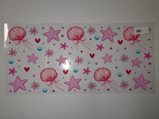 Pink Seashell Star Flower Tumbler Wrap - Cute Nautical Beach Drinkware Design