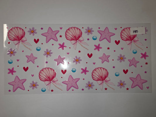 Pink Seashell Star Flower Tumbler Wrap | Cute Mermaid Beach Drinkware Design