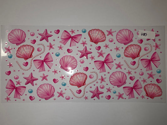 Pink Mermaid Seashell Bow Starfish Tumbler Wrap - Cute Ocean Theme Drinkware Decal