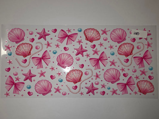 Pink Seashell & Bow Tumbler Wrap - Mermaid Beach Theme Drinkware Design