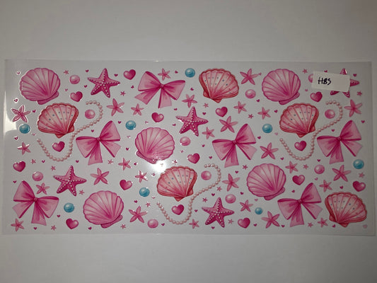 Pink Seashell & Bow Tumbler Wrap | Mermaid Beach Theme Cup Design | Cute Ocean Drinkware