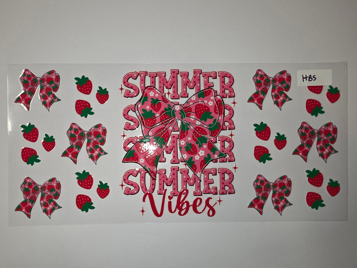 Strawberry Bow Summer Vibes Tumbler Wrap - Pink & Red Fruit Design