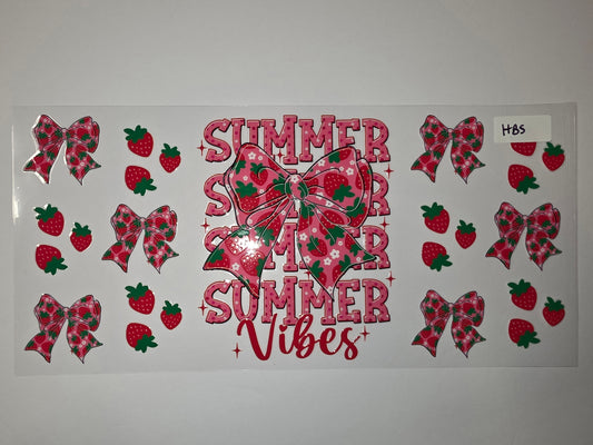 Strawberry Bow Summer Vibes Tumbler Wrap - Pink & Red Fruit Design