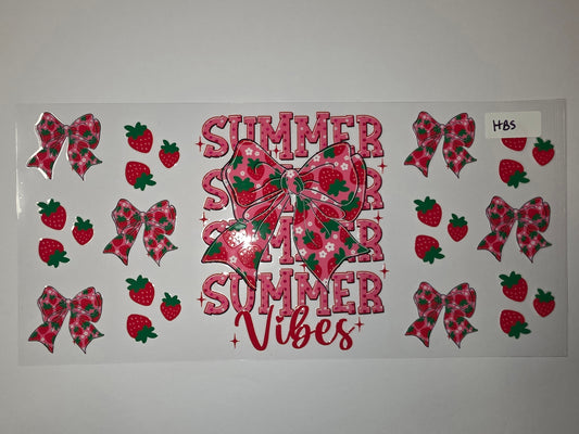 Strawberry Bow Summer Vibes Tumbler Wrap - Pink & Red Fruit Design