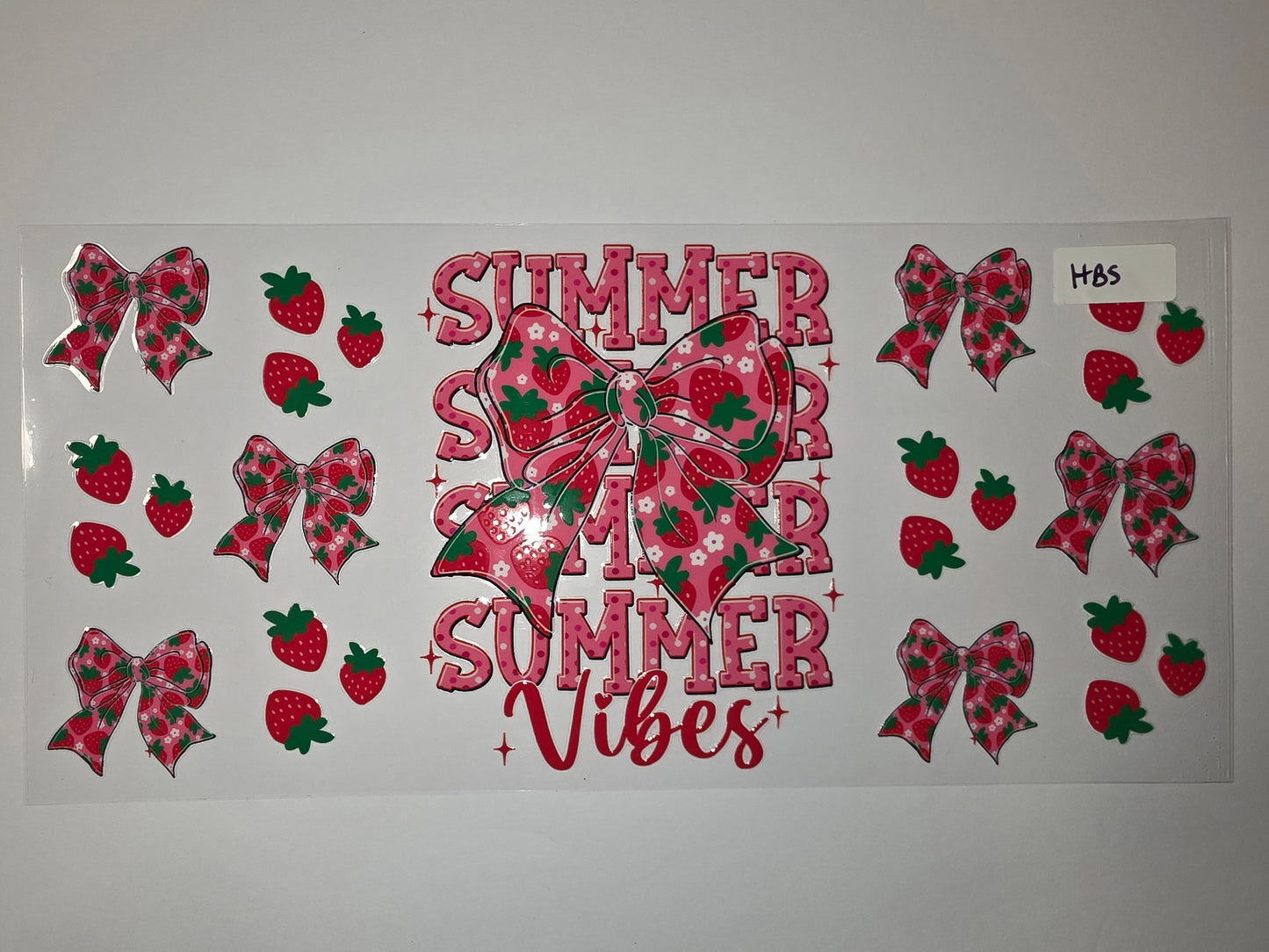 Strawberry Bow Summer Vibes Tumbler Wrap - Pink & Green