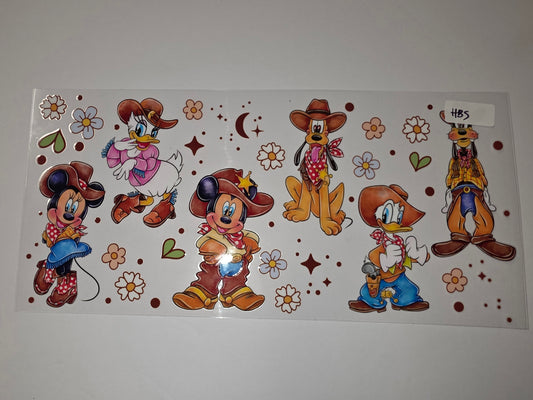Western Cowboy Mickey Minnie Pluto Goofy Daisy Tumbler Wrap | Cute Cartoon Drinkware Design
