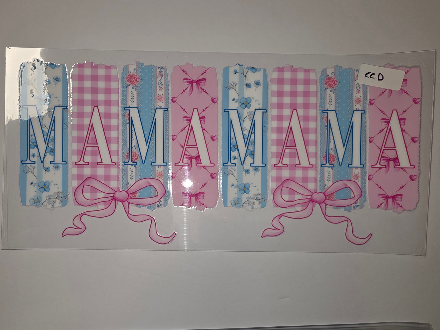Mama Tumbler Wrap - Pink & Blue Gingham, Floral, Bows - Sublimation Design