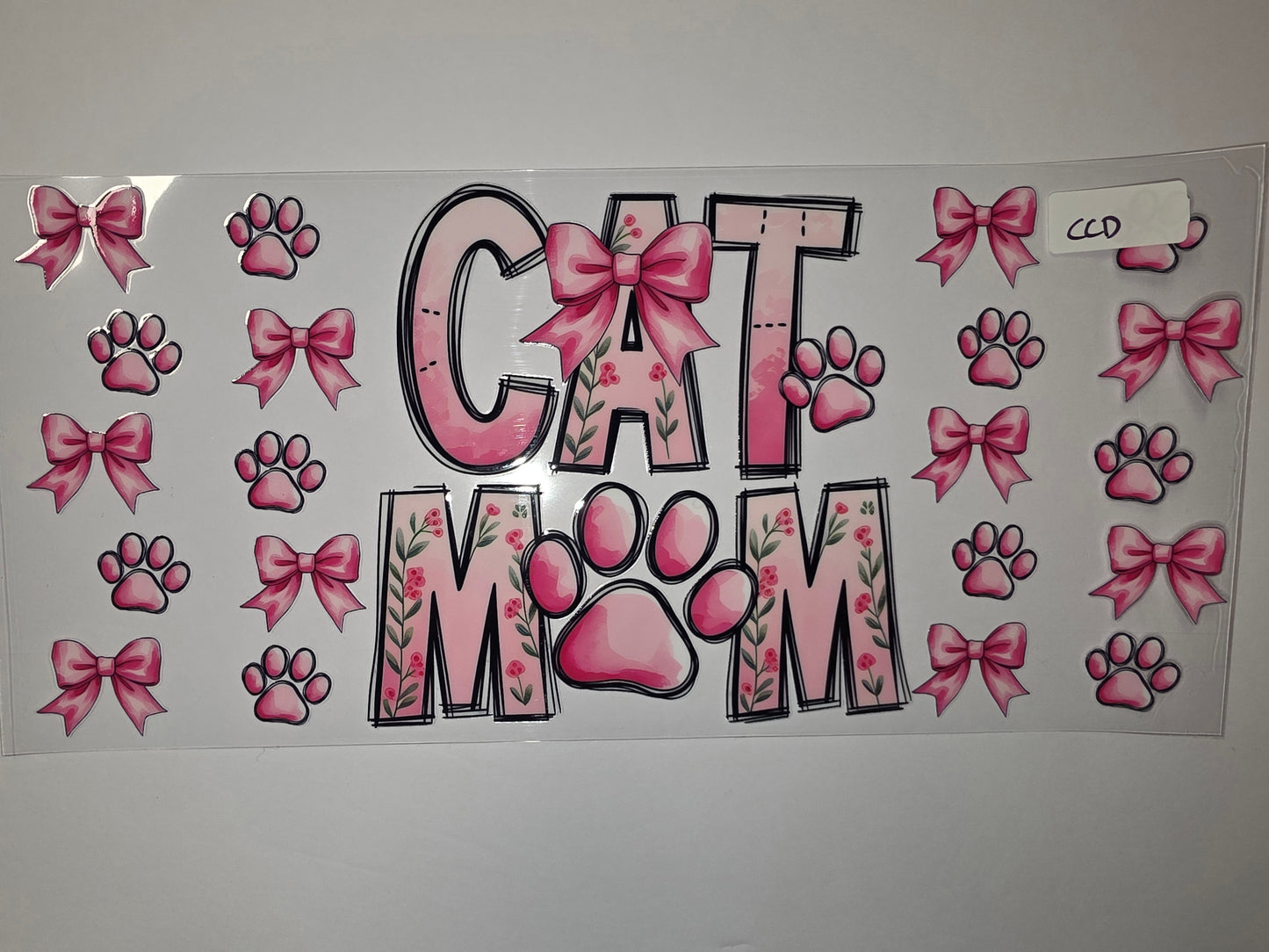 Pink Floral "Cat Mom" Tumbler Wrap with Bows & Paw Prints - Cute Pet Lover Design