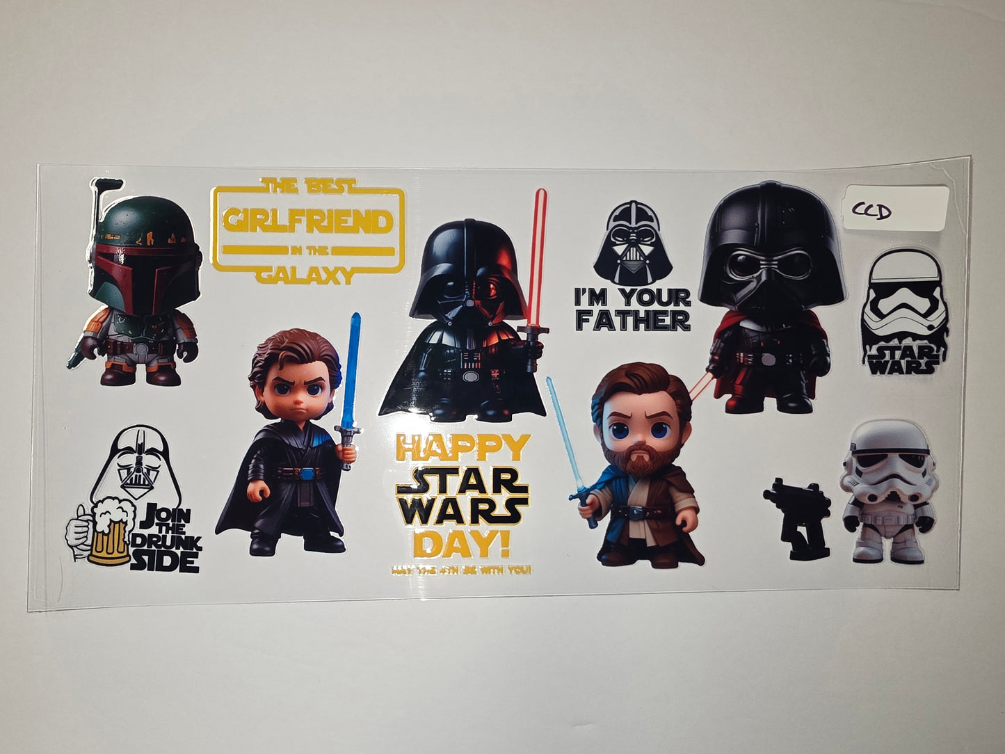Star Wars Chibi Tumbler Wrap | Darth Vader, Obi-Wan, Boba Fett | "Best Girlfriend" & "Happy Star Wars Day"