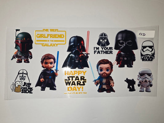 Star Wars Chibi Tumbler Wrap | Darth Vader, Obi-Wan, Boba Fett | "Best Girlfriend" & "Happy Star Wars Day"