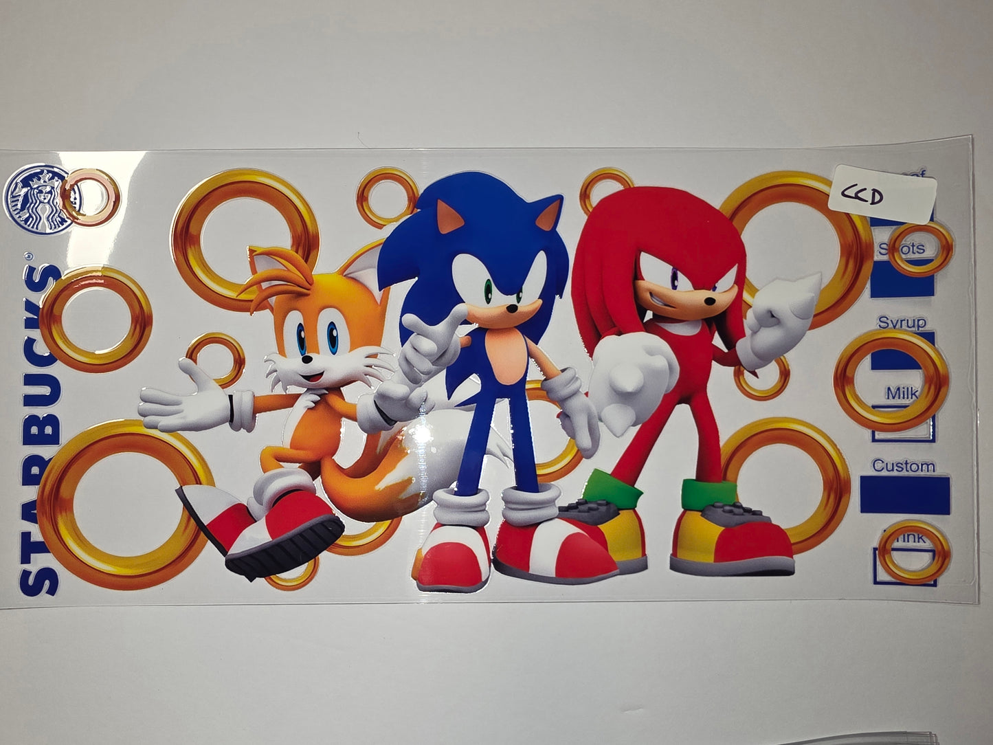 Sonic the Hedgehog Tails Knuckles Tumbler Wrap - Golden Rings & Starbucks Theme