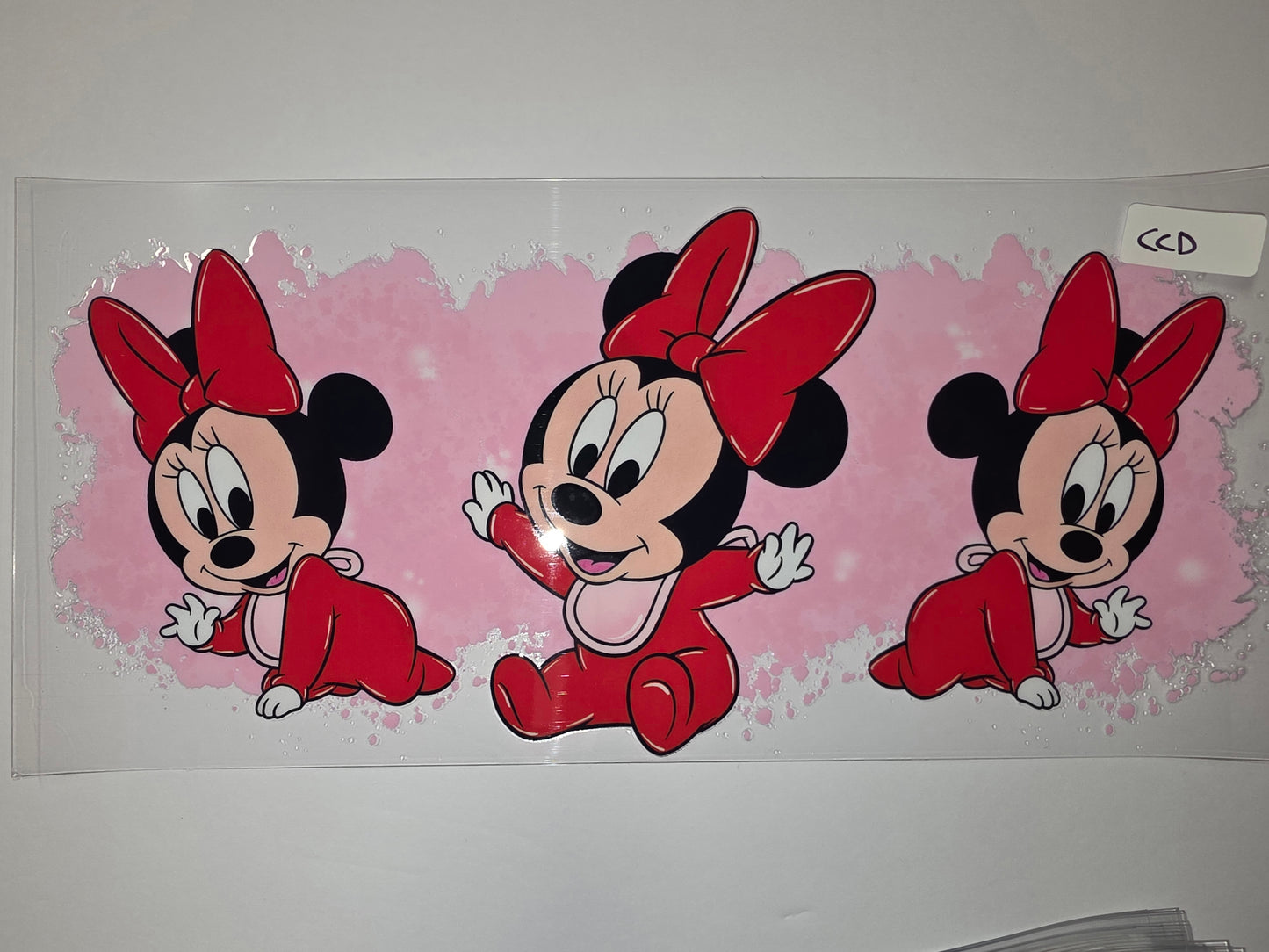 Baby Minnie Mouse Red Bow Tumbler Wrap - Pink Glitter Splash Design