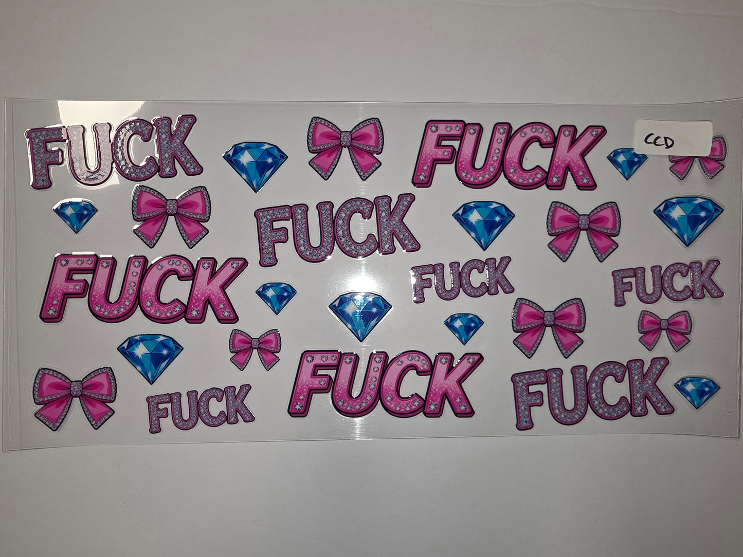 Sparkly Pink Bow & Diamond "FUCK" Tumbler Wraps | Glitter & Gem Drinkware Decals