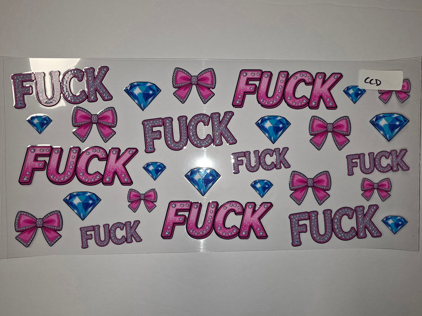 Sparkly Pink Bows & Blue Diamonds "FUCK" Tumbler Wrap | Glitter Decal Sticker