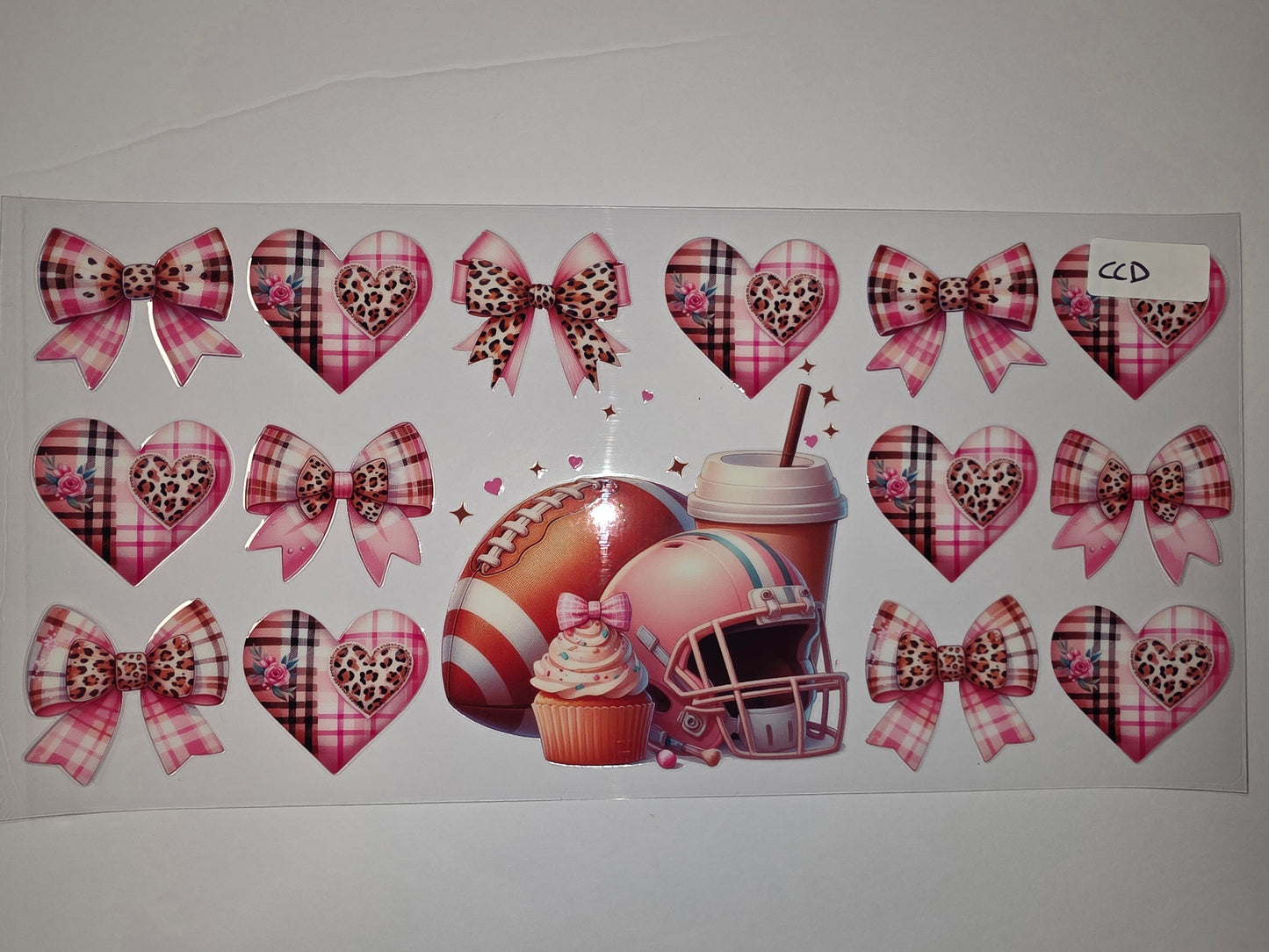 Pink Plaid & Leopard Heart Bow Tumbler Wraps | Football & Coffee Cup Designs