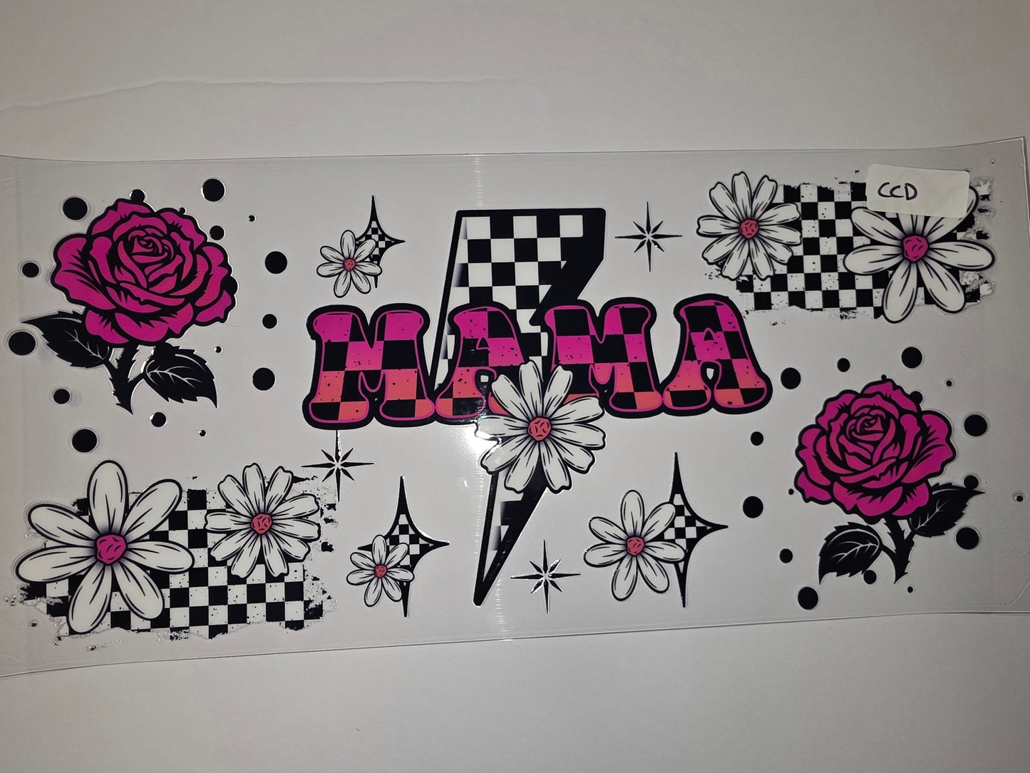 Retro Mama Tumbler Wrap | Pink Roses, Daisies & Checkerboard | Sublimation Design