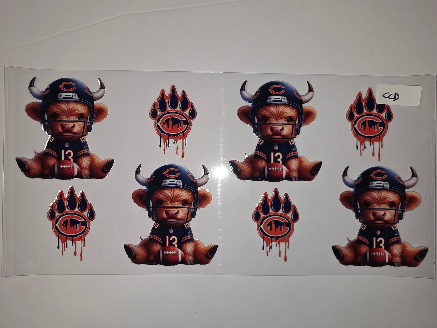 Cute Highland Cow Football Player Tumbler Wrap - Chicago Bears Inspired Design