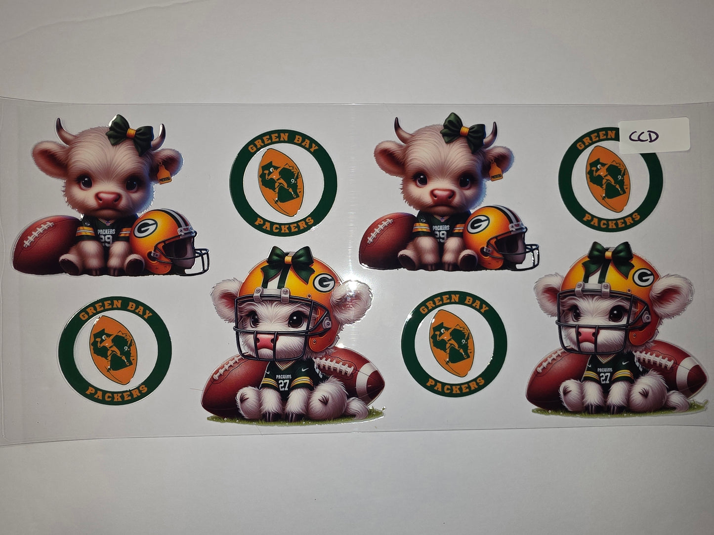 Cute Cow Football Player Tumbler Wrap | Green Bay Packers Theme | Green & Gold