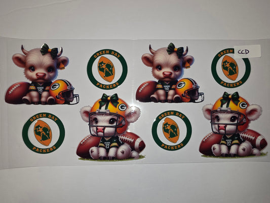 Cute Cow Football Player Tumbler Wrap | Green Bay Packers Theme | Green & Gold