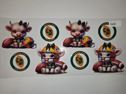 Cute Cow Football Fan Tumbler Wrap | Green Bay Packers Design | Green & Gold