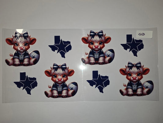 Cute Highland Cow Tumbler Wrap - Cowboys Football Fan Art - Texas Star Design