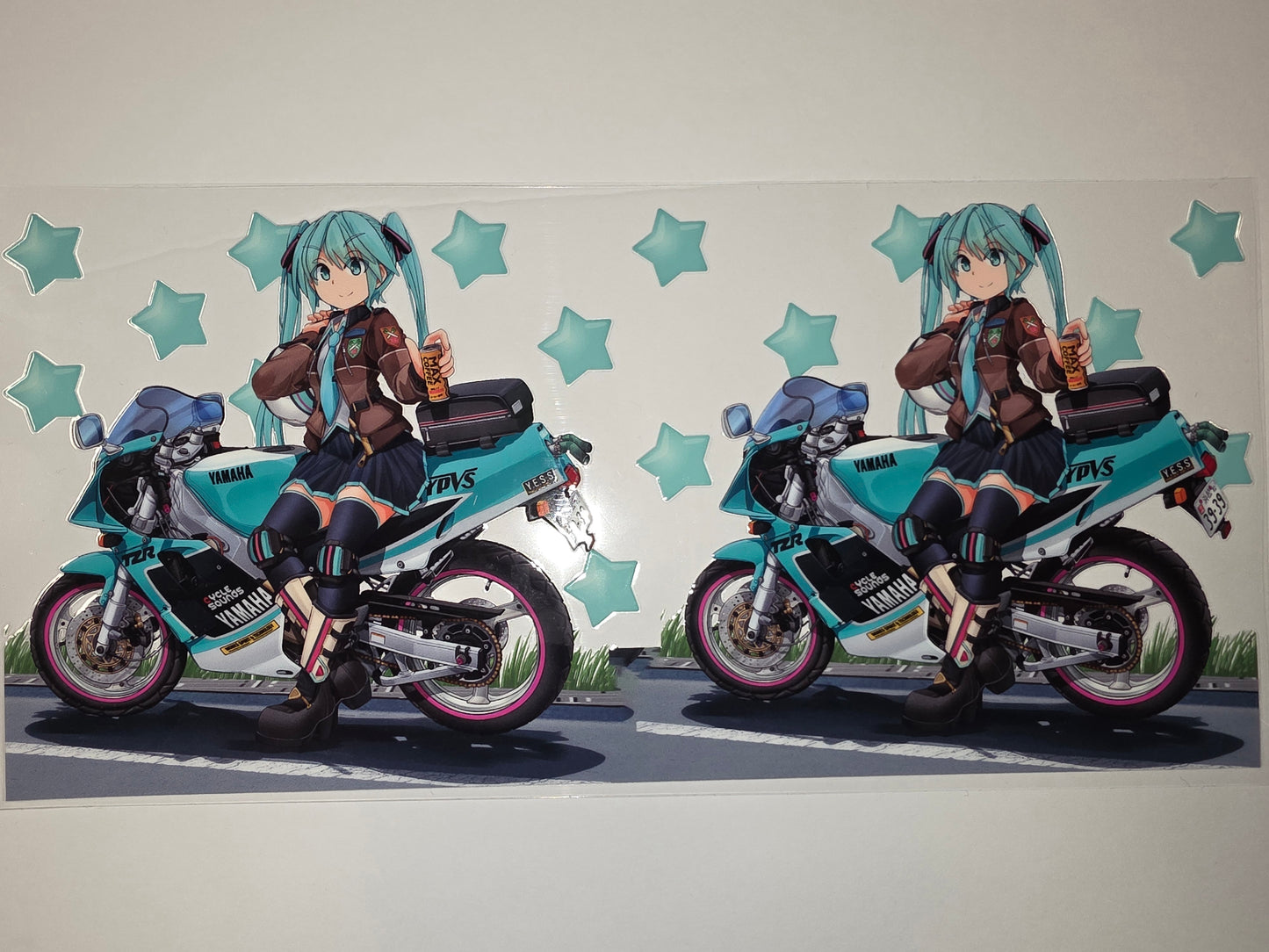 Anime Girl on Teal Motorcycle Tumbler Wrap | Kawaii Manga Drinkware Design