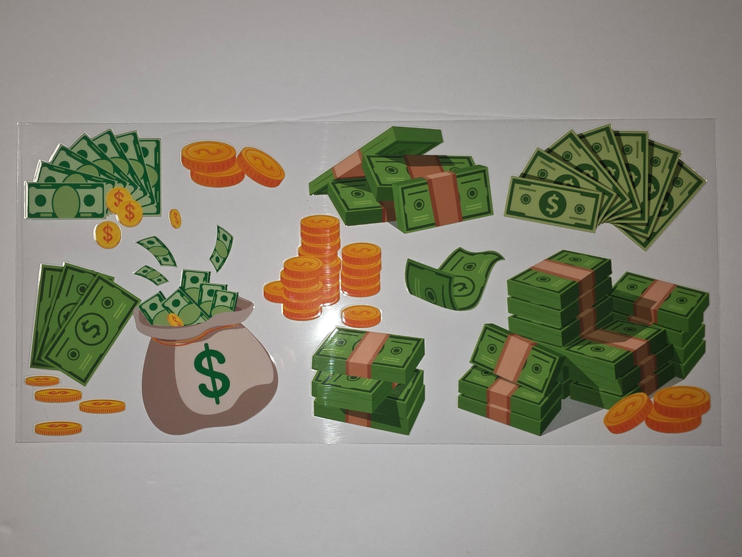Money Stack & Coin Tumbler Wrap | Green Dollar Bills & Gold Coins Design