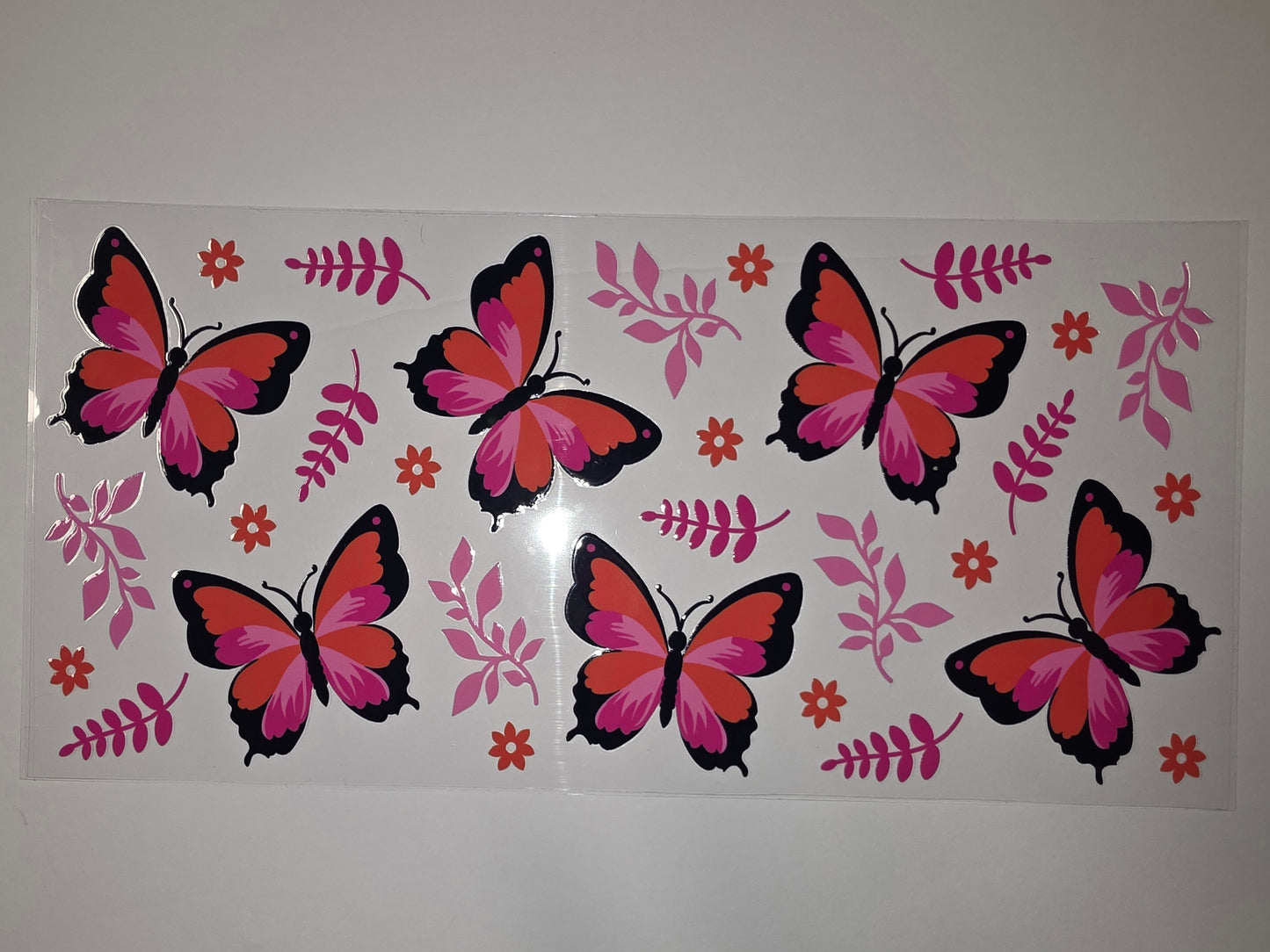 Pink & Orange Butterfly Tumbler Wrap - Floral & Nature Design