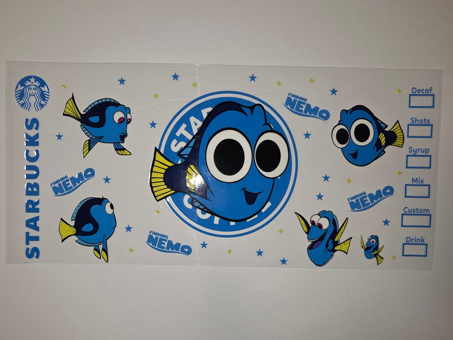 Finding Dory & Nemo Starbucks Inspired Tumbler Wrap | Blue Fish & Stars Design