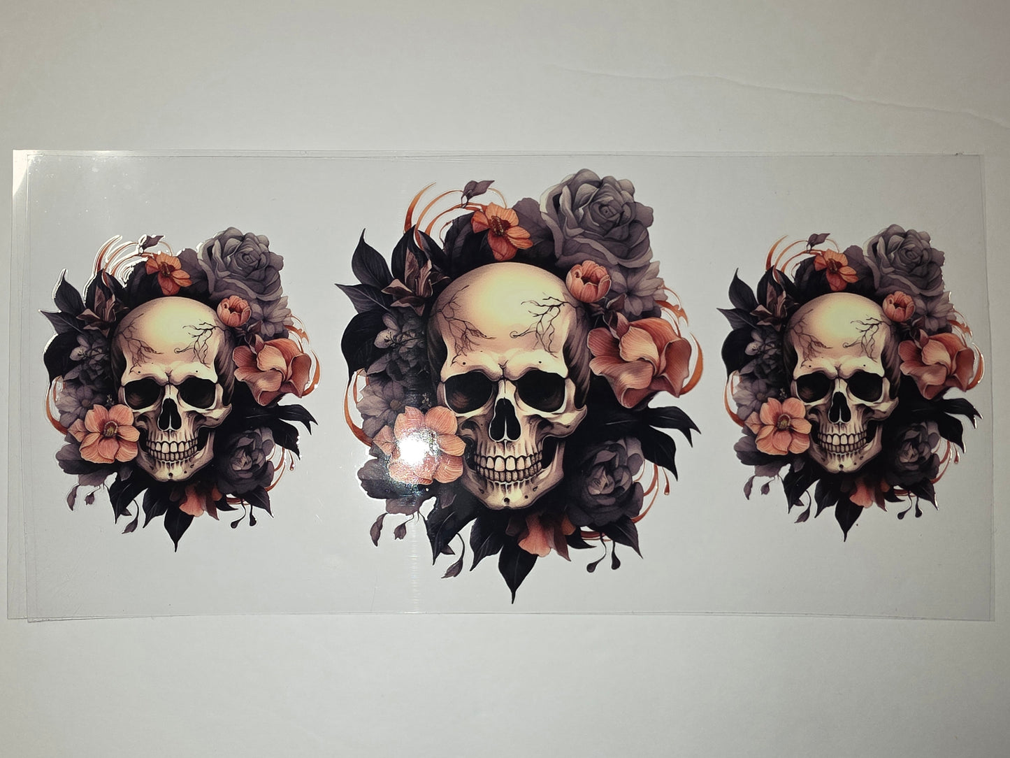 Gothic Skull Floral Tumbler Wrap - Dark Roses & Peachy Accents
