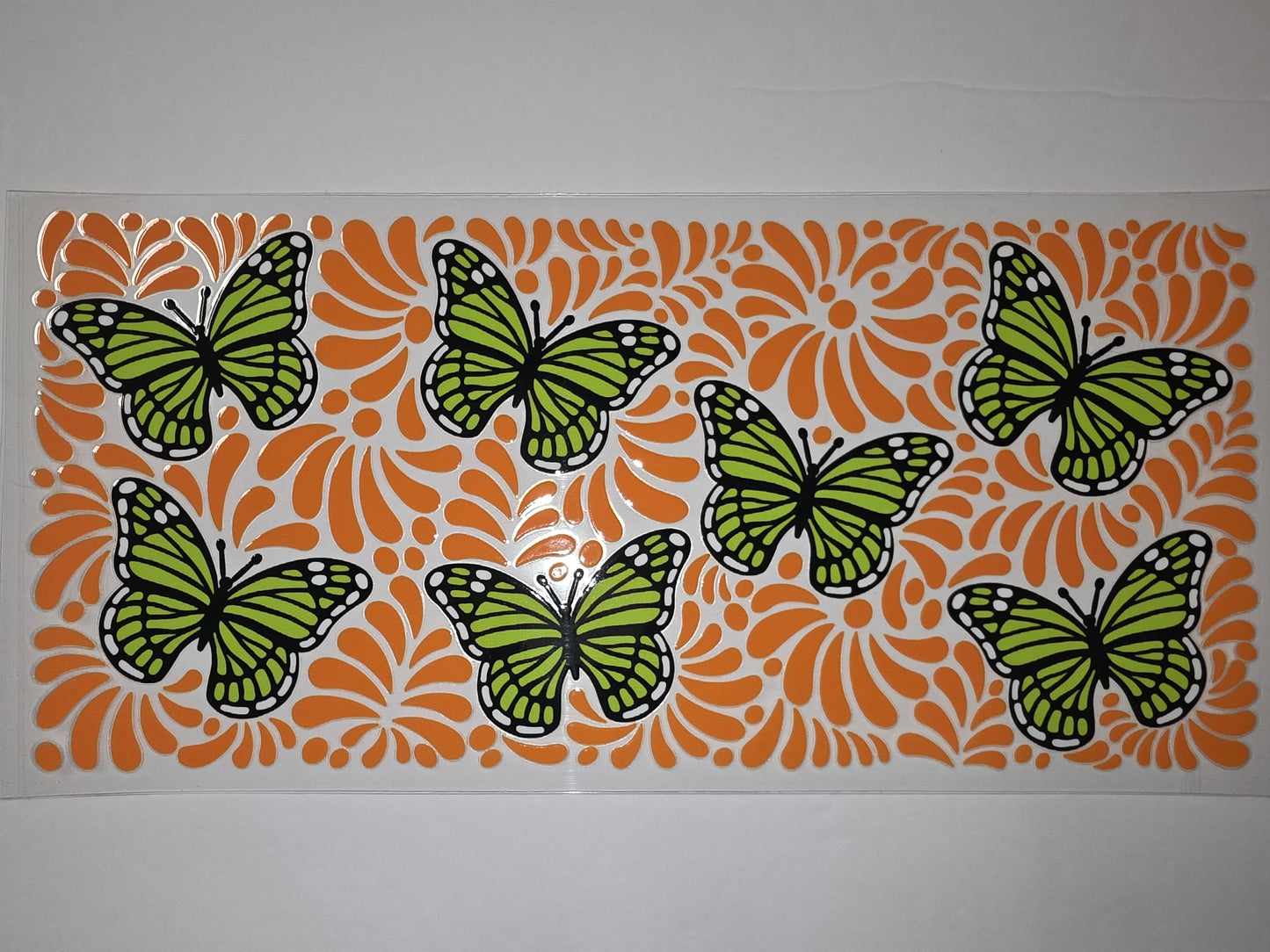Vibrant Green Butterfly & Orange Floral Tumbler Wrap | Sublimation Cup Design
